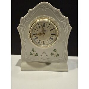 Donegal Parian China Mantel Clock Shamrocks Ireland 9" Tall Celtic Design